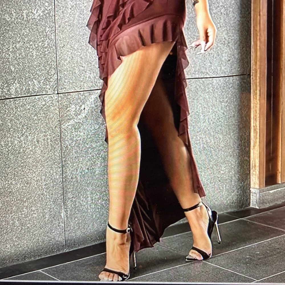 solid frill asymmetric bodycon sleeveless strapless tube dress in Rose Brown